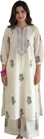 Cream Mughal Motif Embroidered Kurti Set
