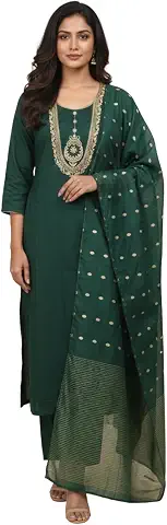 Bottle Green Zari Embroidered Kurti Set